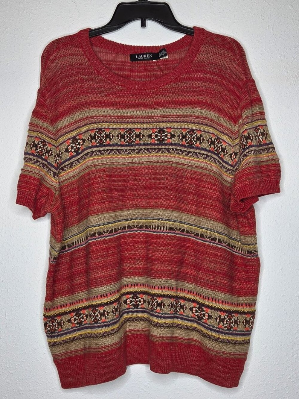 Lauren Ralph Lauren Plus Size Geo-Striped Short-Sleeve Sweater